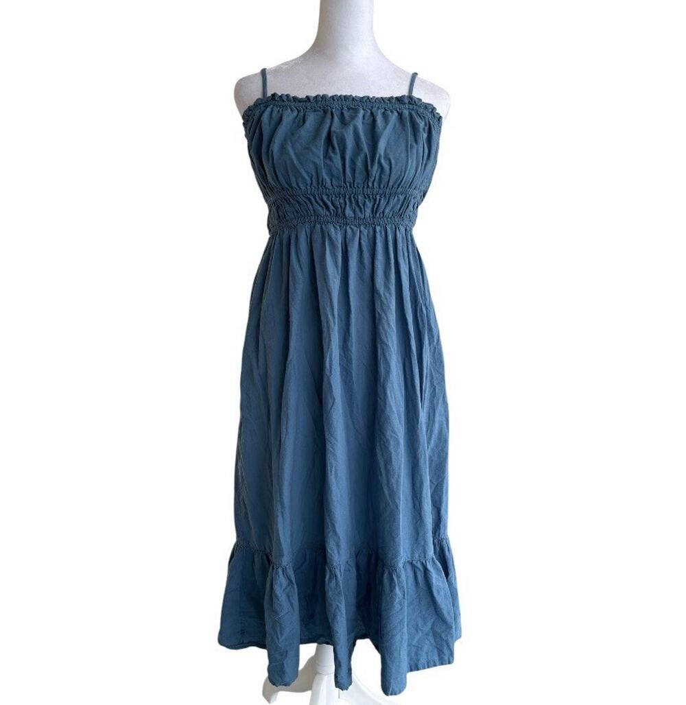 Dizzy Lizzy Blue Cotton Smocked Midi Dress Large Ruffle Tiered Sundress Boho L